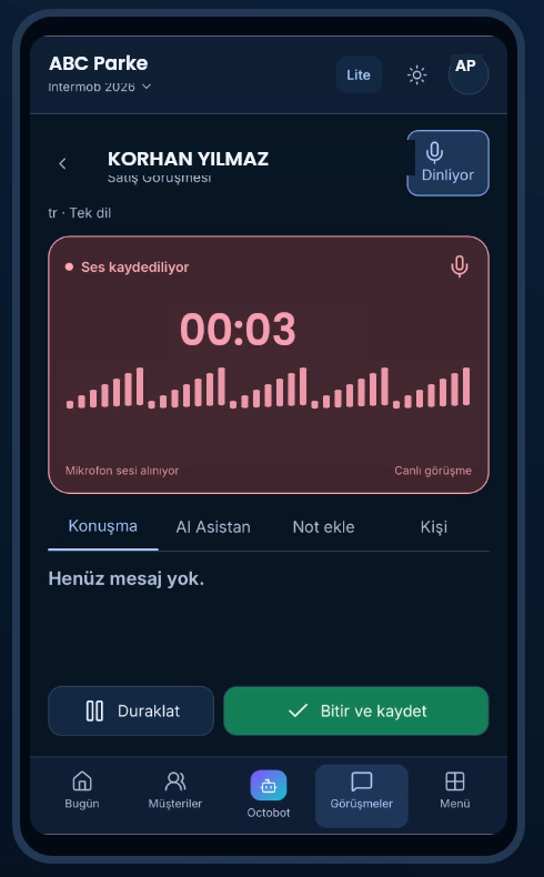 Mobil canlı görüşme kayıt ekranı